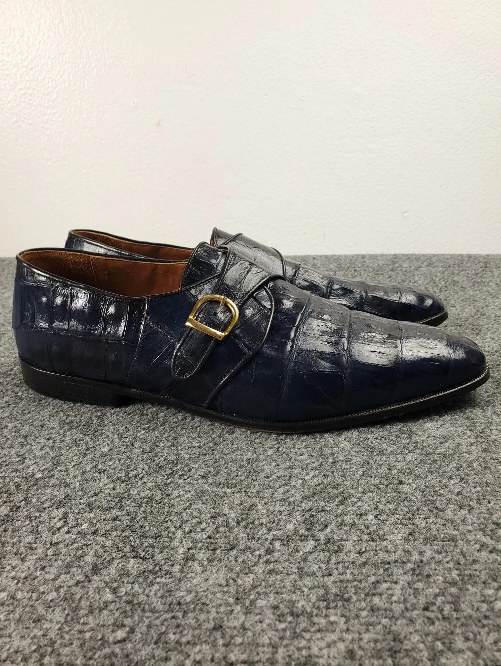 Michele Loisi Alligator Leather Monk Strap Exotic Skin Shoes 14 Italy Luxury